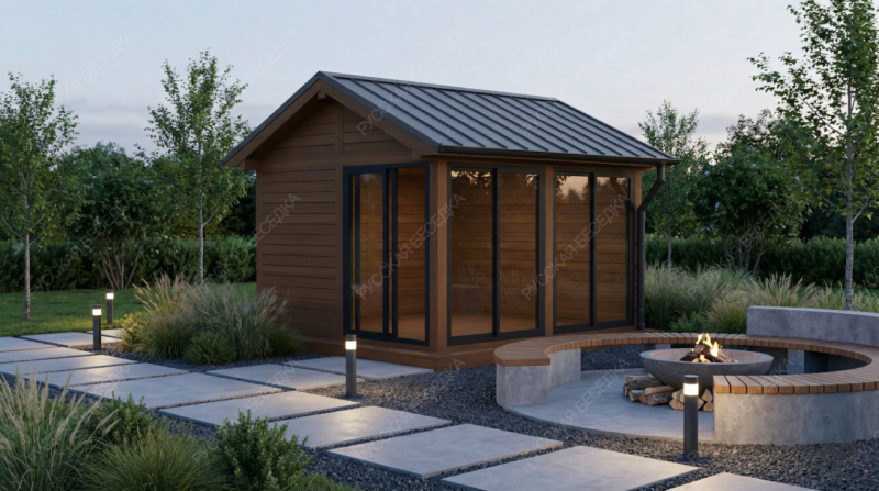 Застекленная беседка Врайтл с фальцевой кровлей